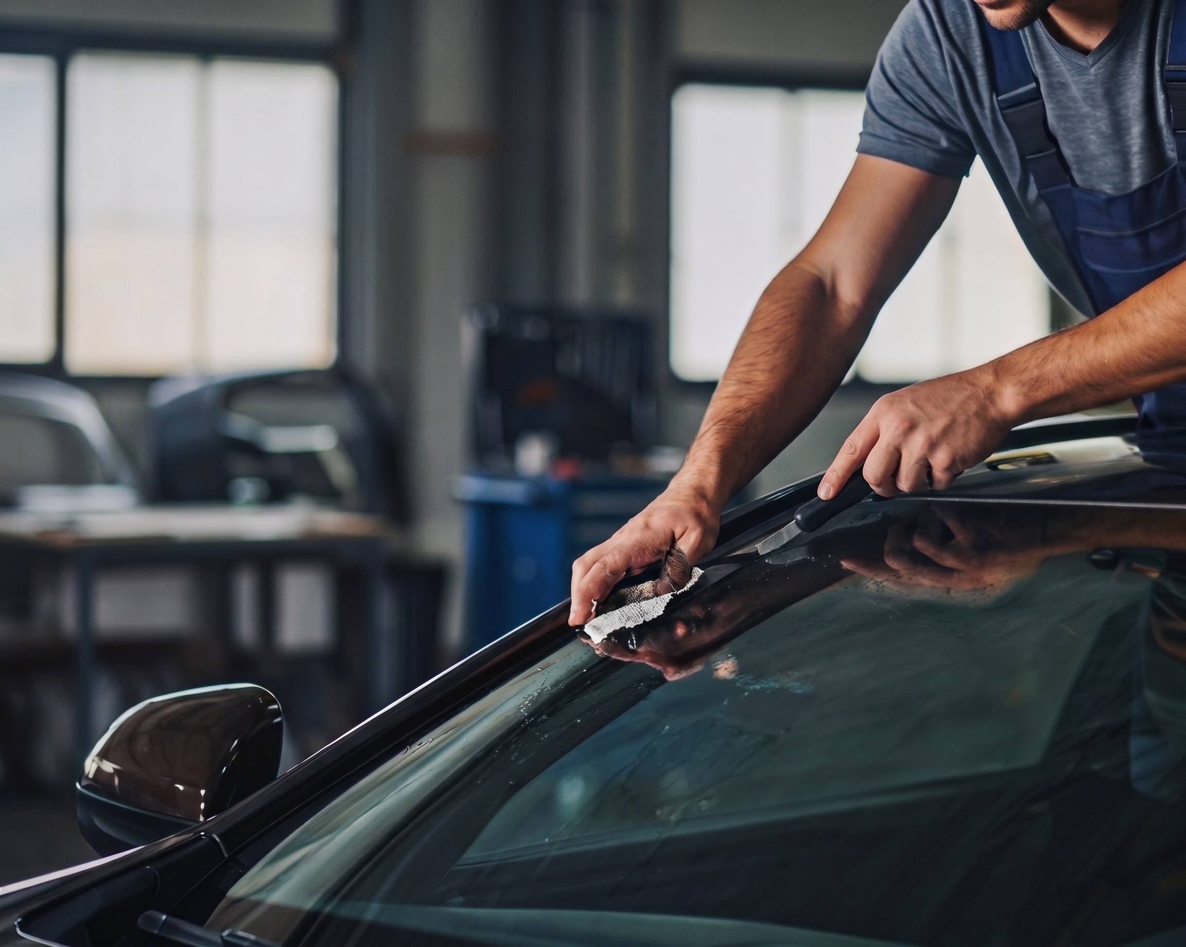 Technician completing windscreen fitment in a Cape Town workshop